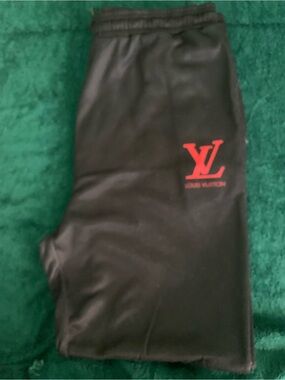 Louis Vuitton Black Joggers with Red LV Logo